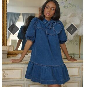 Sugar Lips Aura Jacey denim bow shift dress mid blue
